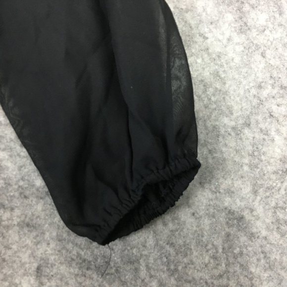 Almost Famous Dress S Long Sleeve Black Chiffon Belted A Line V Neck Casual - Picture 3 of 16